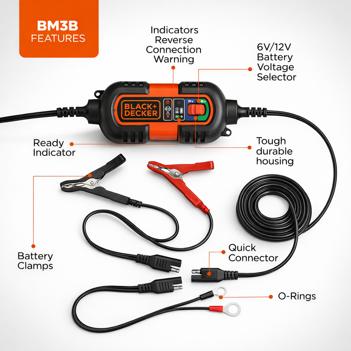 BLACK & DECKER VEH12669 1.5 AMP/ BATTERY CHARGER BM3B, B&D BM-3B