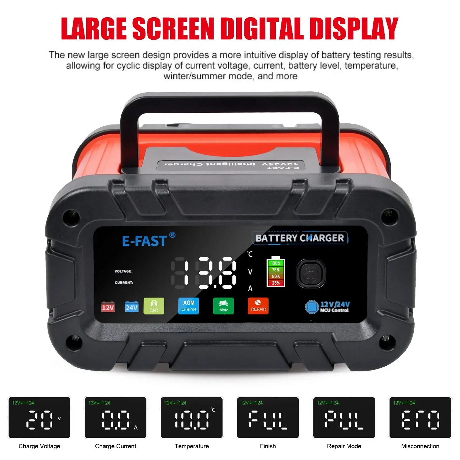 VEH24975 / E-FAST BATTERY CHARGER 0-20A 12/24V LIFEPO4