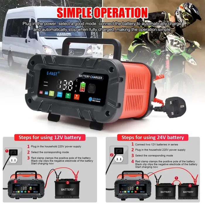 VEH24975 / E-FAST BATTERY CHARGER 0-20A 12/24V LIFEPO4