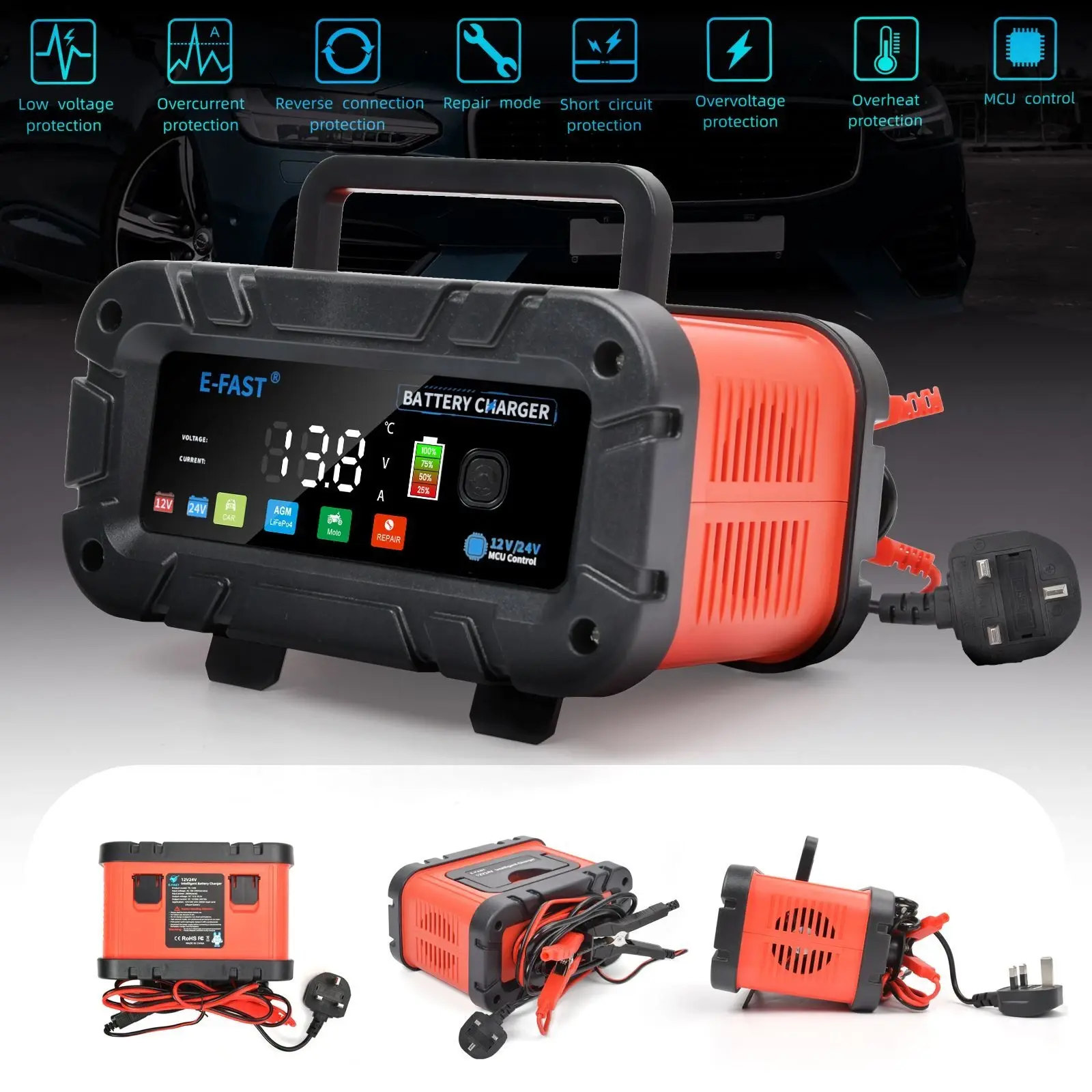 VEH24975 / E-FAST BATTERY CHARGER 0-20A 12/24V LIFEPO4