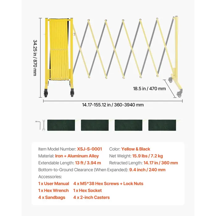 VEVOR HAR10102 / VEVOR   INDUSTRIAL EXPANDABLE BARRICADE, 13FT
