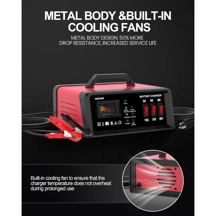 NO ONE VEH24977 / NOONE 2A/10A CAR BATTERY CHARGER, 6V/12V BATTERY CHARGER