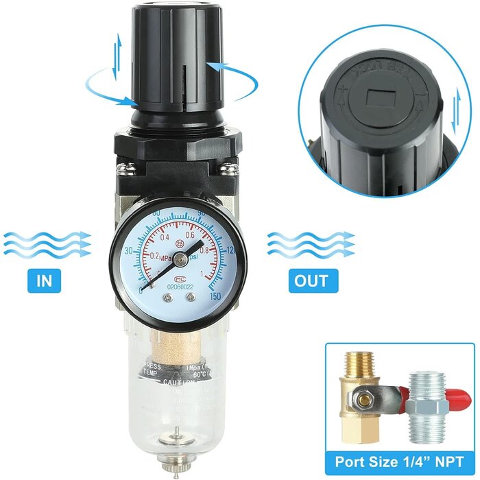 HROMEE HAR10098 / 1/4'' NPT AIR COMPRESSOR FILTER REGULATOR 150PSI # AW2000-02