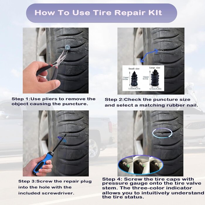 FILIOUCE VEH24976 / TIRE REPAIR RUBBER NAIL, VACUUM TIRE REPAIR KITS