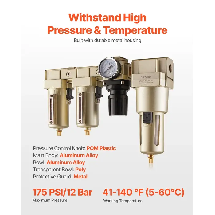 VEVOR HAR10103 / VEVOR  AIR COMPRESSOR FILTER REGULATOR COMBO, 1/2" NPT 3