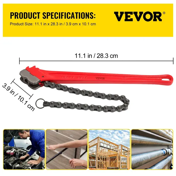 VEVOR HAR10105 / VEVOR CHAIN WRENCH PIPE 36",HD OIL FILTER CHAIN WRENCH CAP 4-1/2 TO 7-1/2"