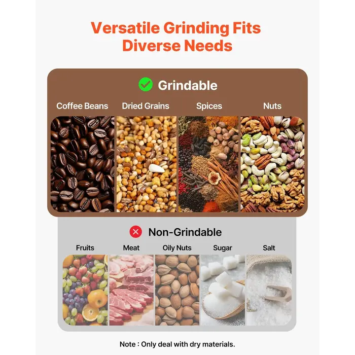 VEVOR IND6078 /  VEVOR ELECTRIC GRAIN MILL GRINDER, 1.8 LBS COMMERCIAL SPICE GRINDERS, HS 2100W