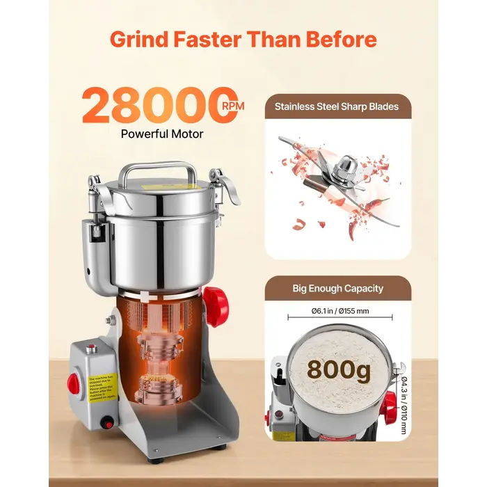 VEVOR IND6078 /  VEVOR ELECTRIC GRAIN MILL GRINDER, 1.8 LBS COMMERCIAL SPICE GRINDERS, HS 2100W
