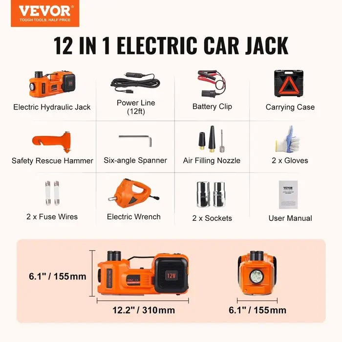 VEVOR VEH25000 / VEVOR  ELECTRIC CAR JACK, 5 TON/11023 LBS HYDRAULIC JACK /ELECTRIC IMPACT WRENCH, 1625581