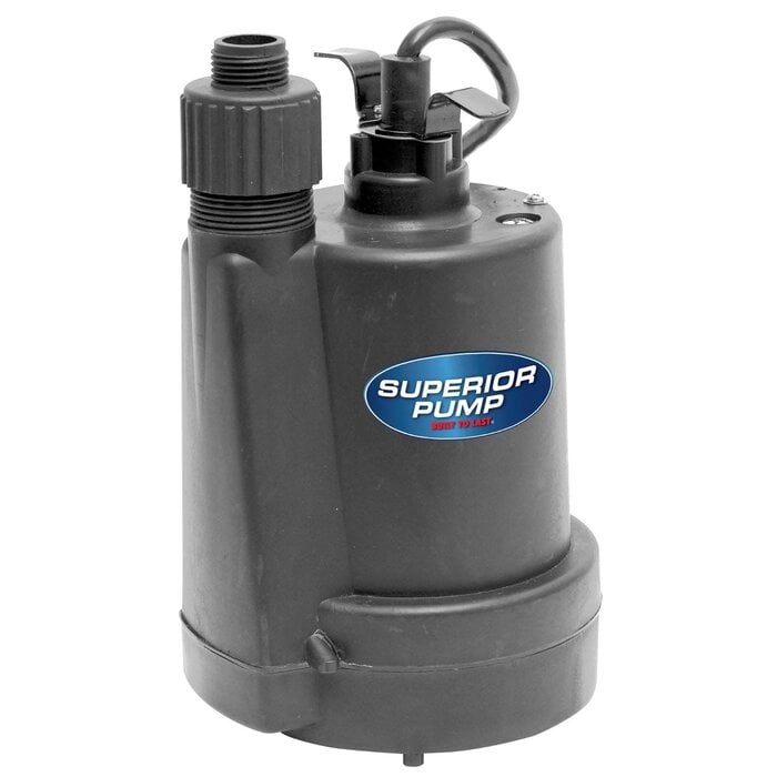 SUPERIOR PUMP IND6076 / SUPERIOR PUMP 1800GPH THERMOPLASTIC SUB PUMP 1/4 HP, 91250