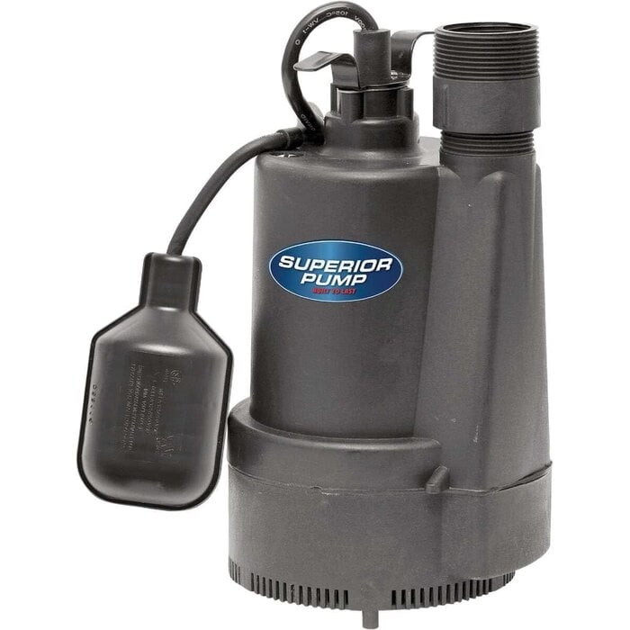 SUPERIOR PUMP IND6076 / SUPERIOR PUMP 1800GPH THERMOPLASTIC SUB PUMP 1/4 HP, 91250