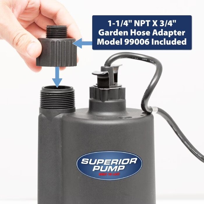 SUPERIOR PUMP IND6076 / SUPERIOR PUMP 1800GPH THERMOPLASTIC SUB PUMP 1/4 HP, 91250