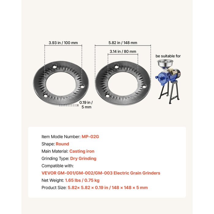 VEVOR HAR10141 / VEVOR 2PCS GRINDING SHEETS FOR ELECTRIC GRAIN MILL GRINDER