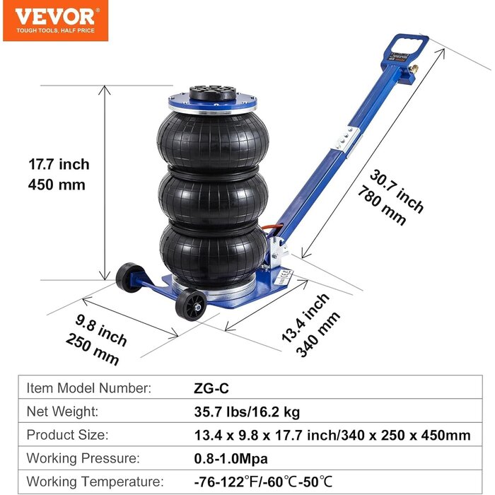 VEVOR AIR JACK, 3 TON/6600 LBS TRIPLE BAG AIR JACK (VEH25087)