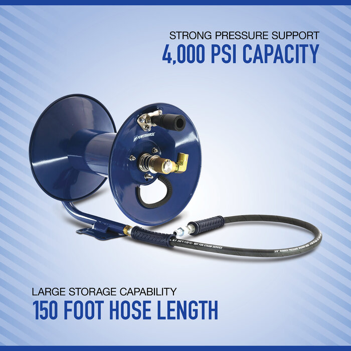 POWERHORSE PRESSURE WASHER HOSE REEL 150FT 4000PSI #55786 (HAR10231)