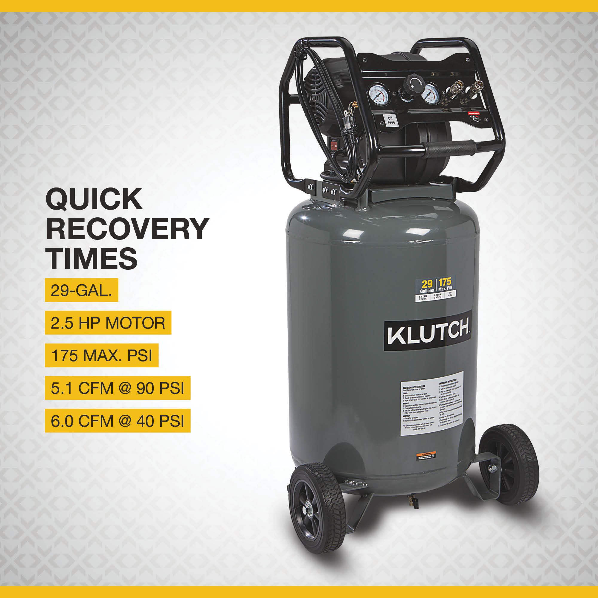 KLUTCH KLUTCH 29-GALLON AIR COMPRESSOR, 2.5 HP, 120VOLTS 60HZ (IND6134) # 5820673