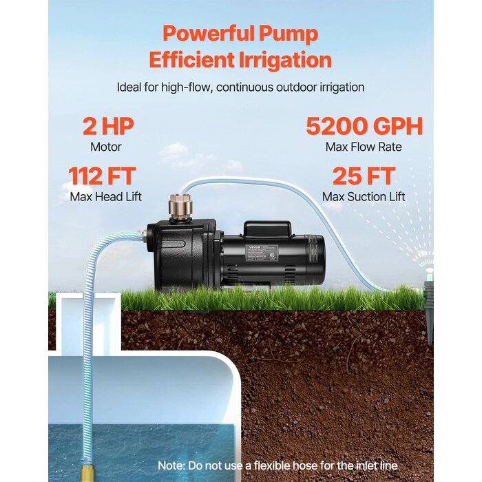 VEVOR 2 HP SHALLOW WELL JET PUMP, 230 VOLT, 5200 GPH CAST IRON (IND6135) D/S