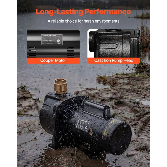 VEVOR 2 HP SHALLOW WELL JET PUMP, 230 VOLT, 5200 GPH CAST IRON (IND6135) D/S