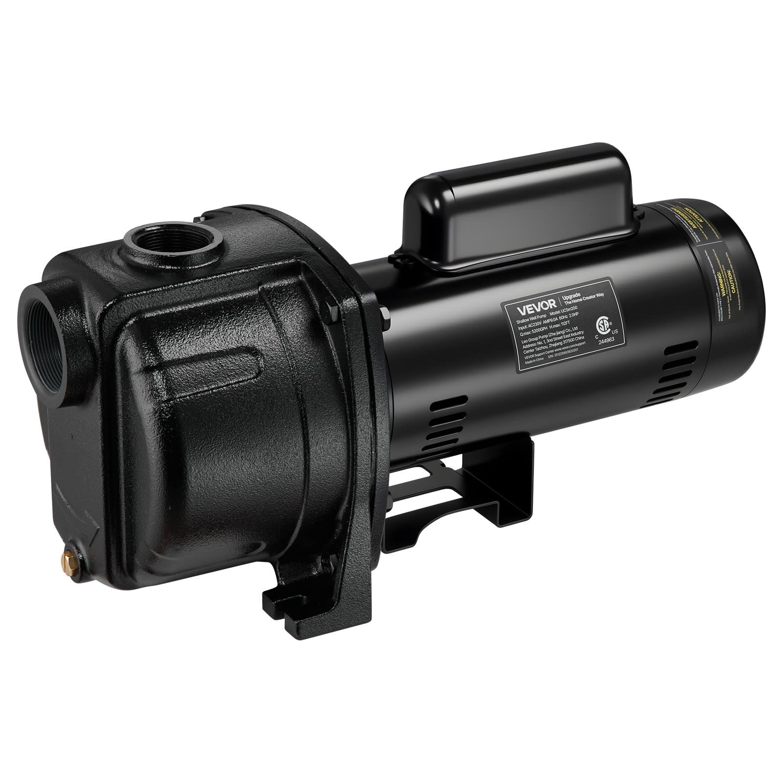 VEVOR 2 HP SHALLOW WELL JET PUMP, 230 VOLT, 5200 GPH CAST IRON (IND6135) D/S