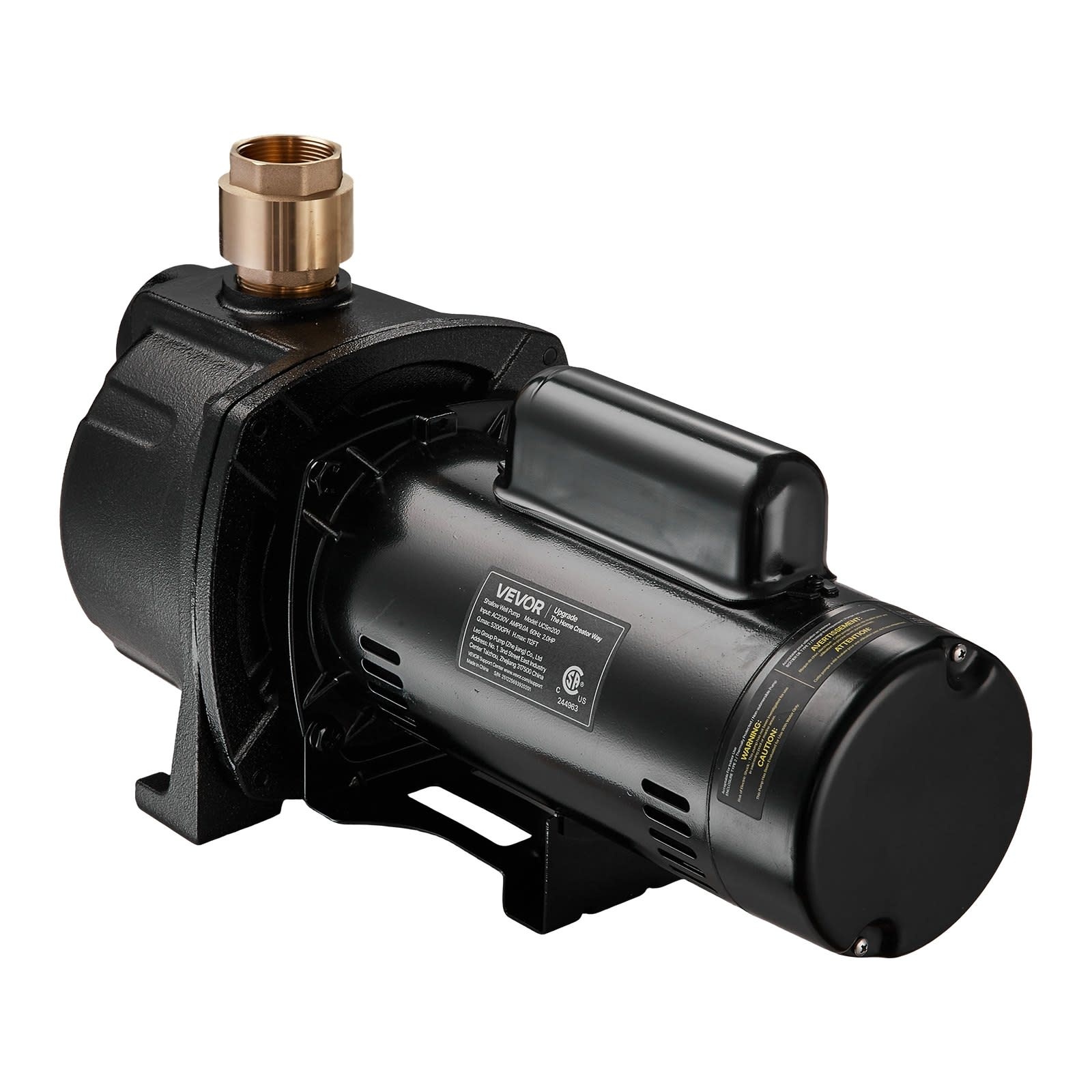 VEVOR 2 HP SHALLOW WELL JET PUMP, 230 VOLT, 5200 GPH CAST IRON (IND6135) D/S