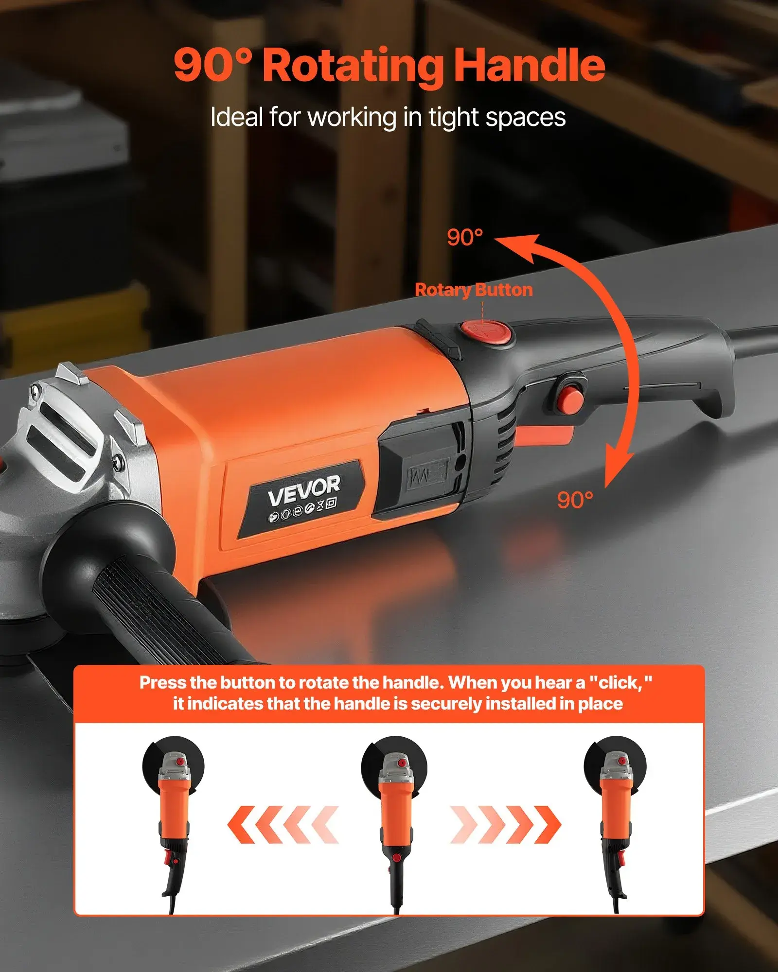 VEVOR VEVOR ANGLE GRINDER, 7" ELECTRIC GRINDER POWER TOOL, 13AMPS 8500RPM (IND6136) D/S