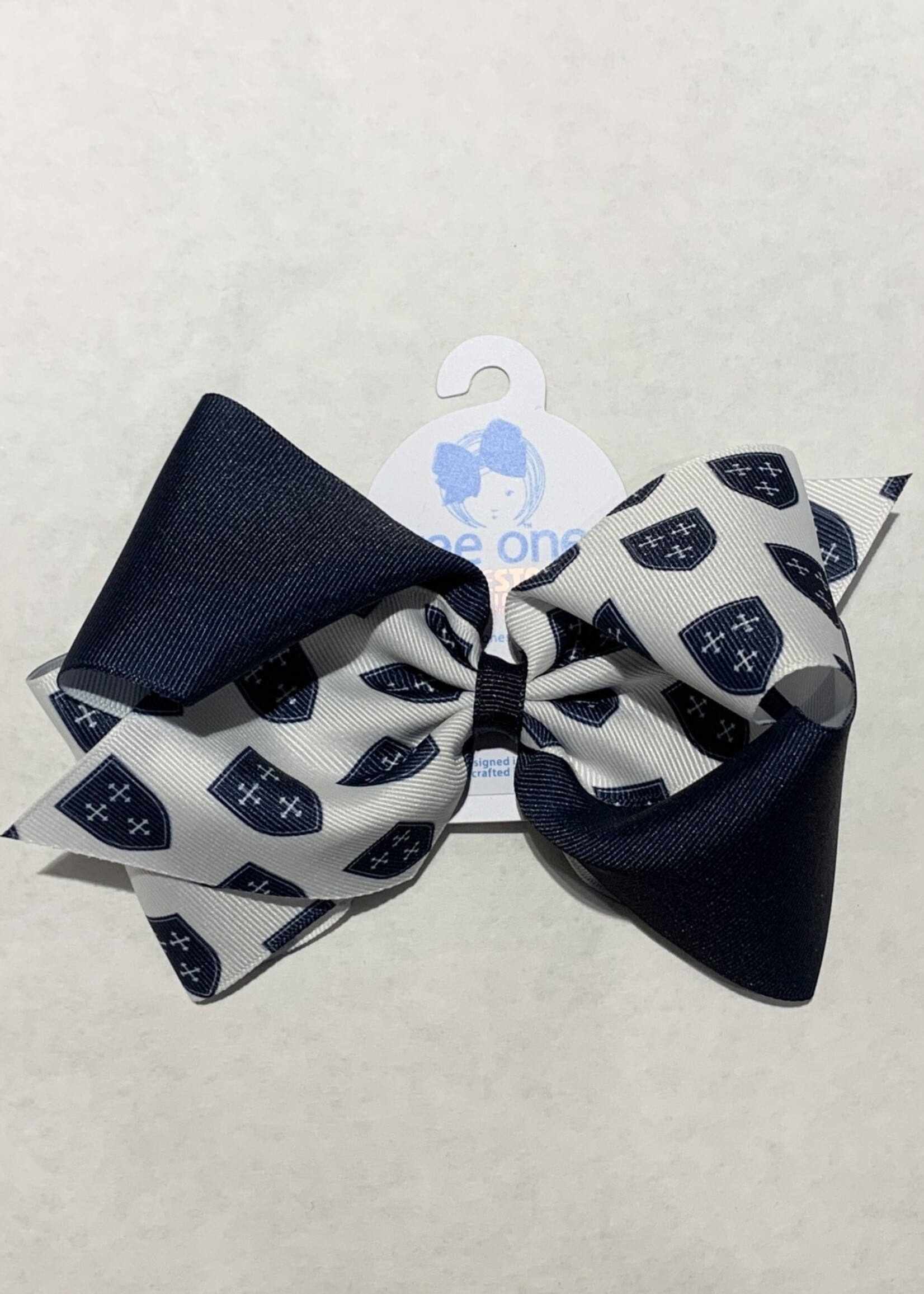 Wee Ones Wee Ones WIDE KING Game Day Bow with Shield NVY WHT
