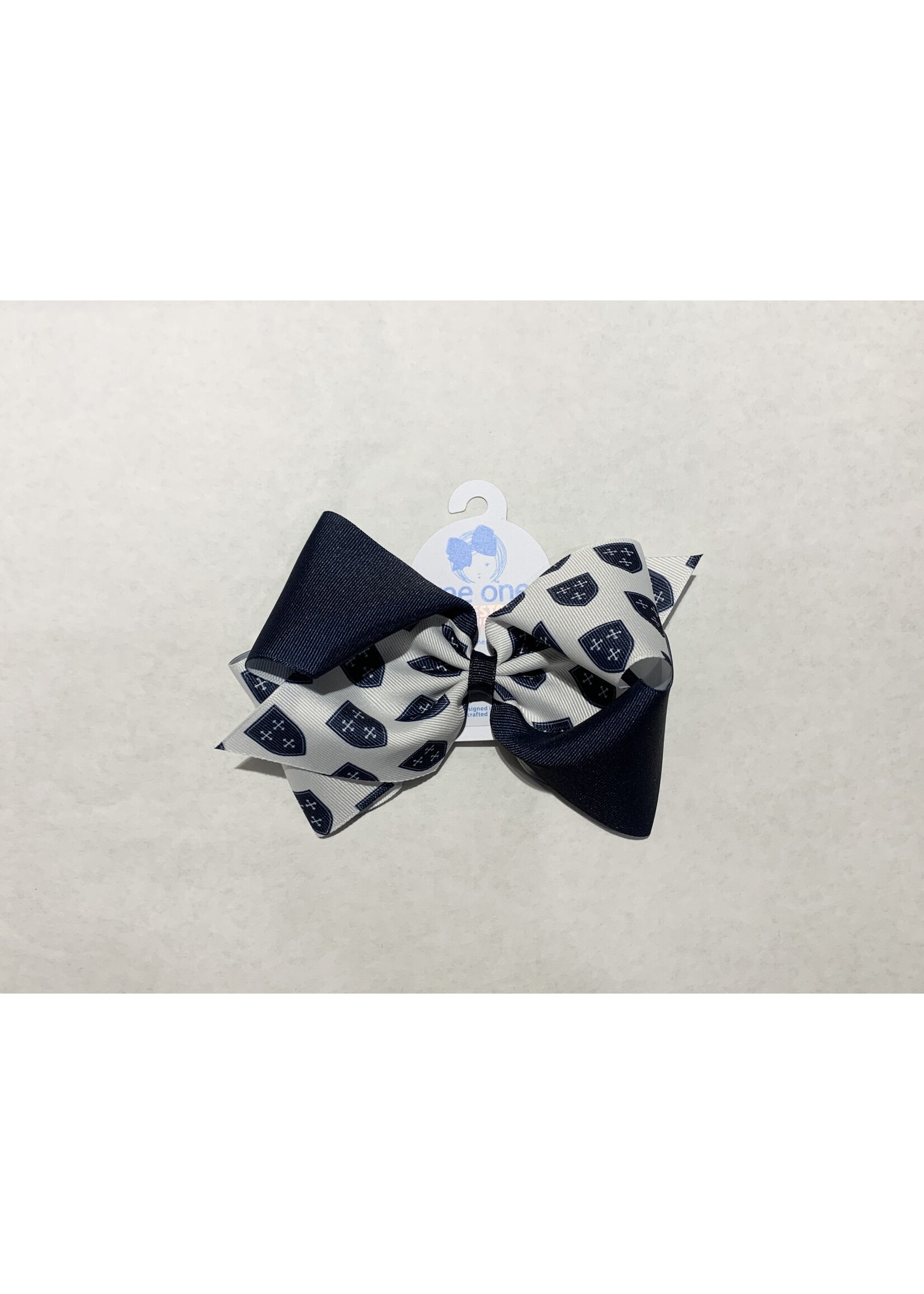Wee Ones Wee Ones Wide King Game Day Bow with Shield NVY WHT