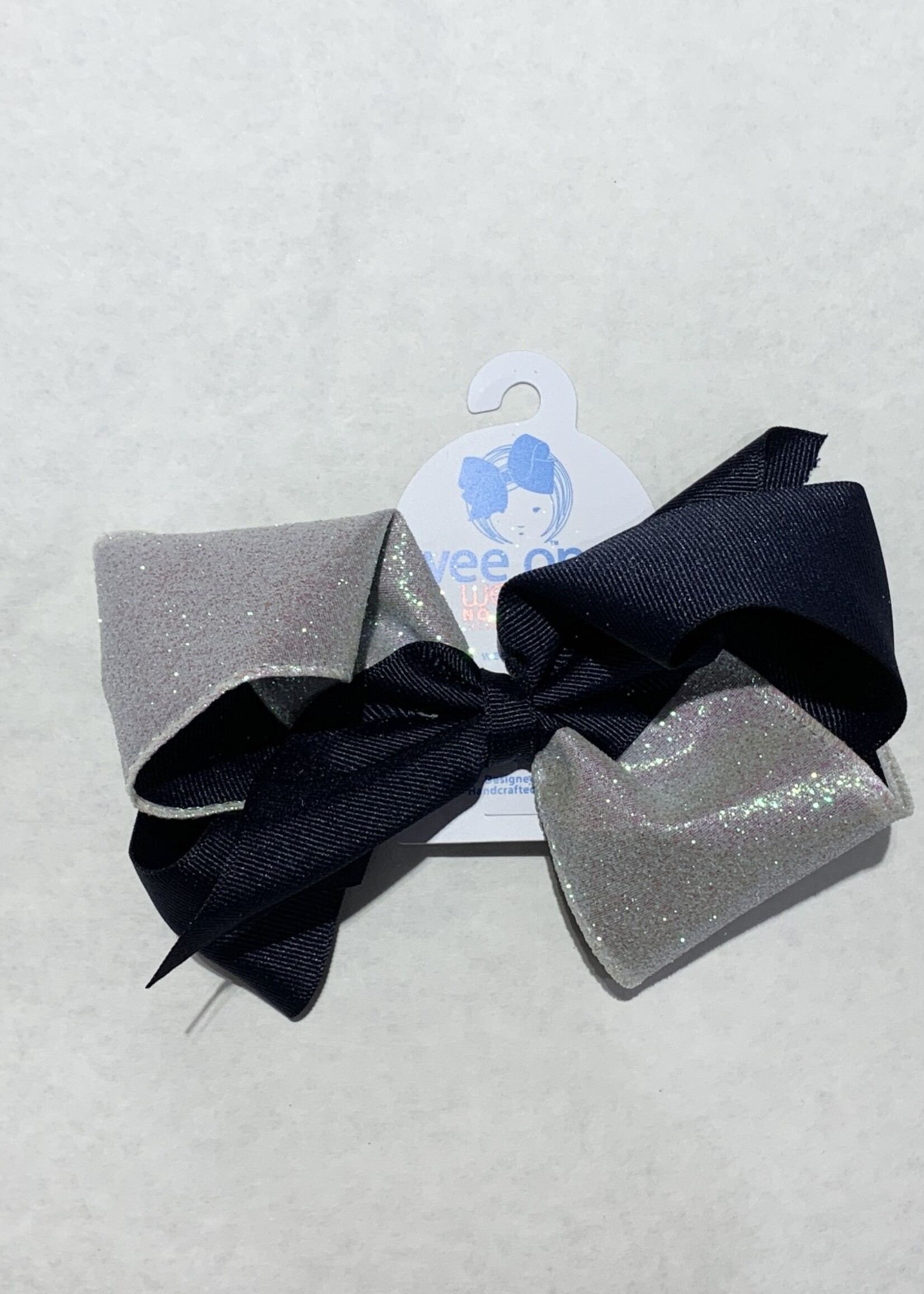 Wee Ones Wee Ones KING Two Tone Glitter Bow NVY WHT