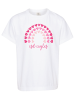 Comfort Colors Summit White Tee with Pink Hearts Rainbow