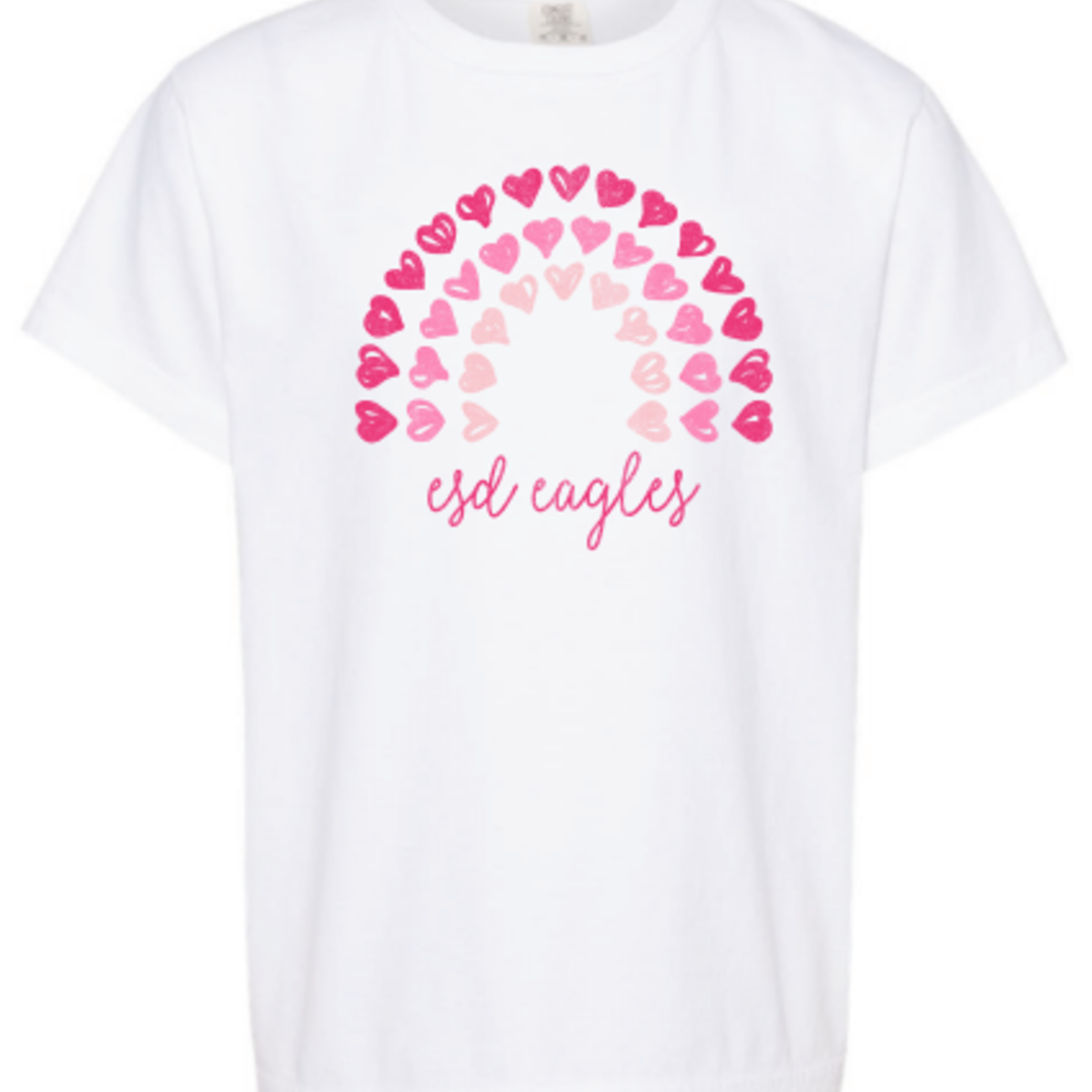 Comfort Colors Summit White Tee with Pink Hearts Rainbow