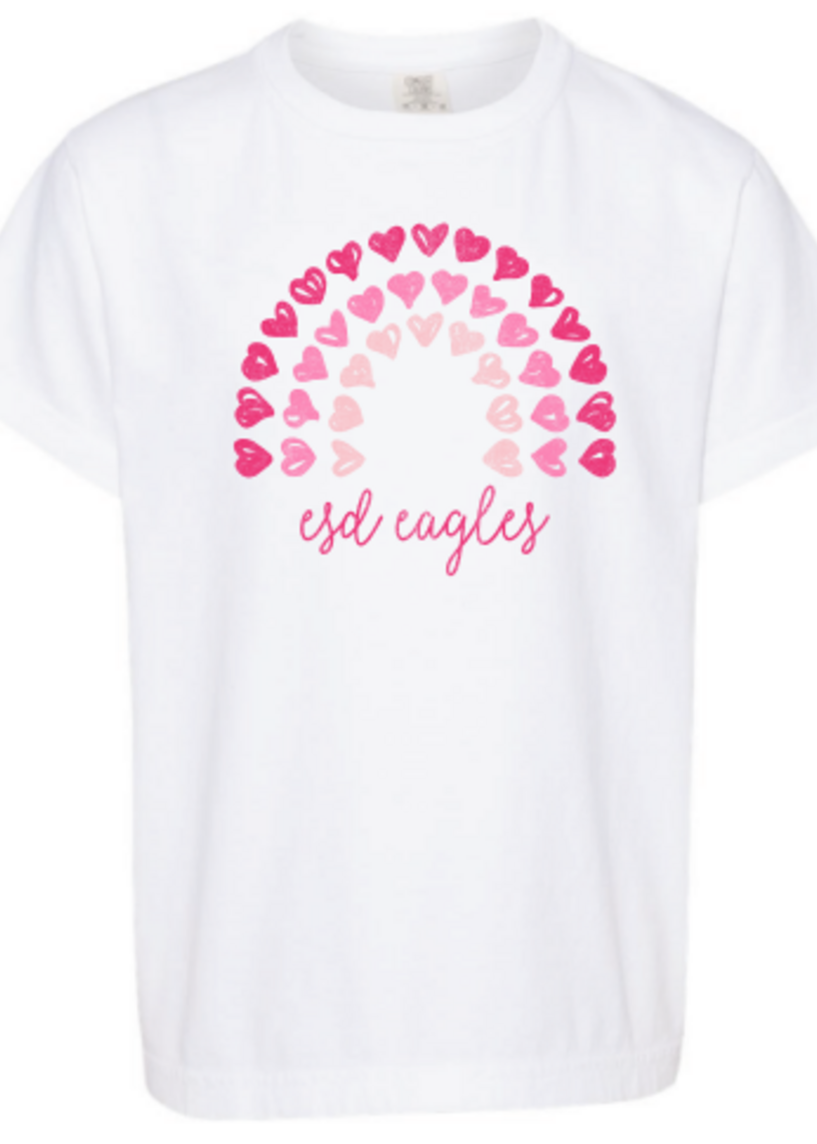 Comfort Colors Summit White Tee with Pink Hearts Rainbow