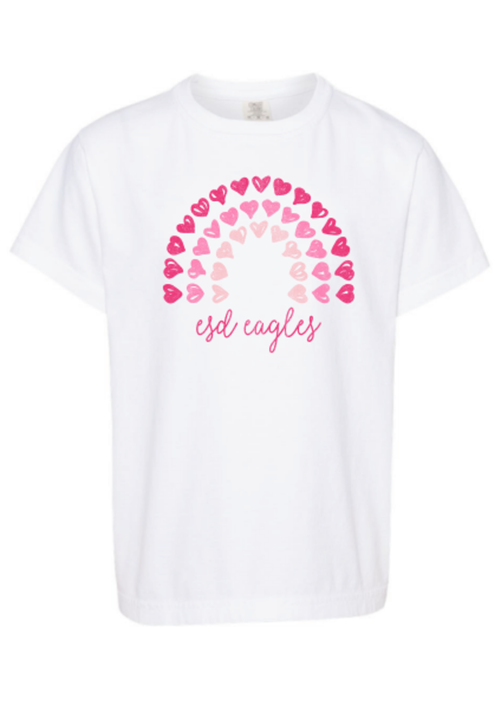 Comfort Colors Summit White Tee with Pink Hearts Rainbow