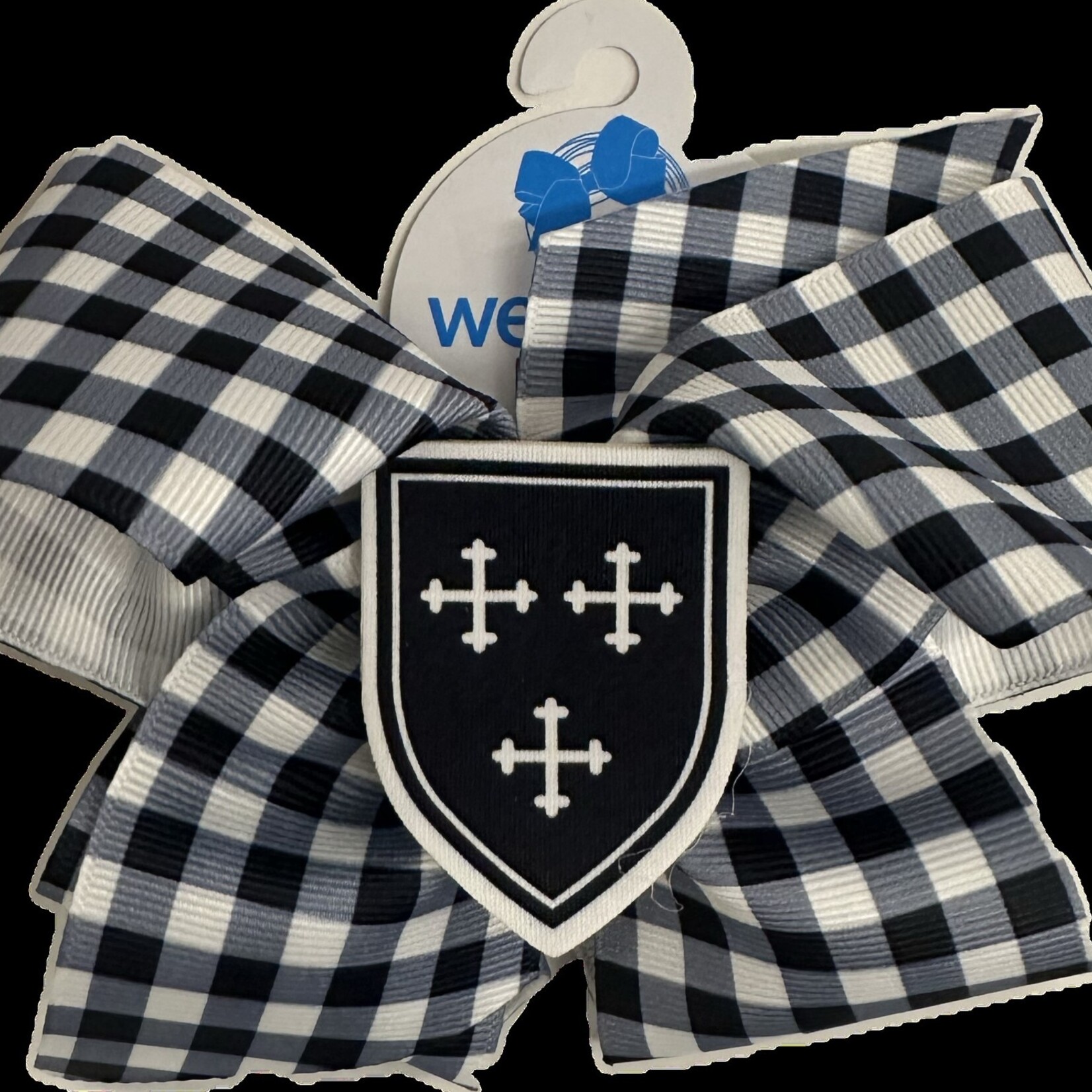 Wee Ones Wee Ones KING Navy Gingham Print Bow with Shield