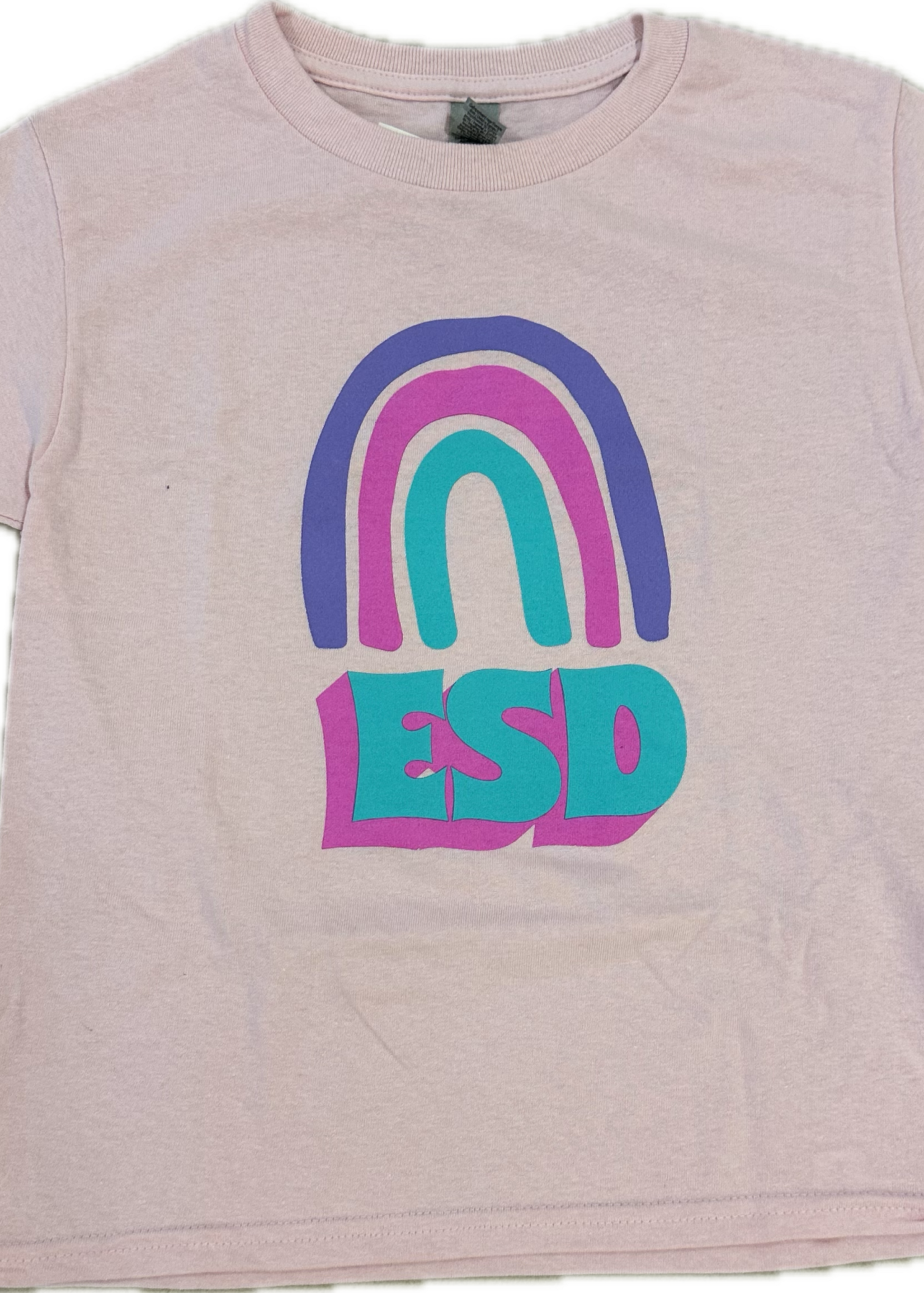Gildan EN T-Shirt Blossom Pink with Three Color Rainbow over ESD