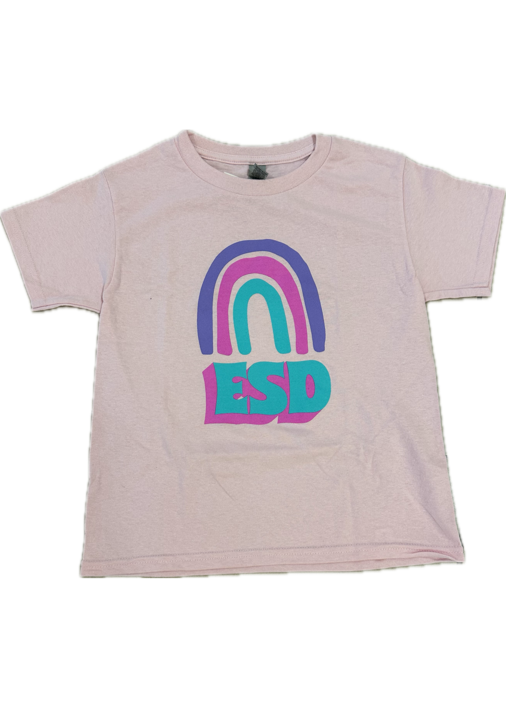 Gildan EN T-Shirt Blossom Pink with Three Color Rainbow over ESD