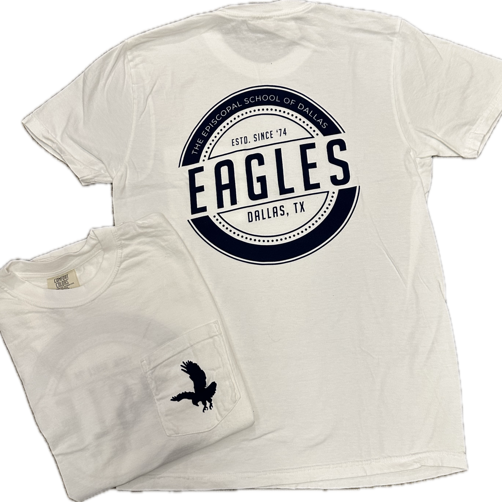 Comfort Colors EN T-Shirt Pocket White with Navy Circle Graphic