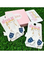 Fan Glam State of Texas with Shield Dangle White Navy