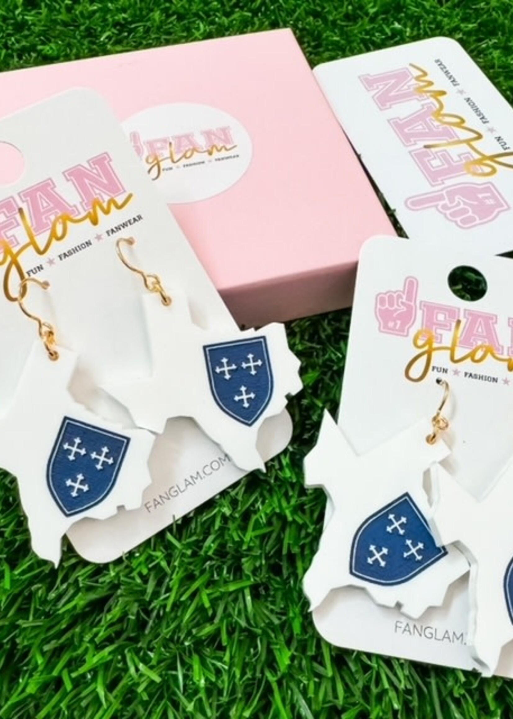 Fan Glam State of Texas with Shield Dangle White Navy
