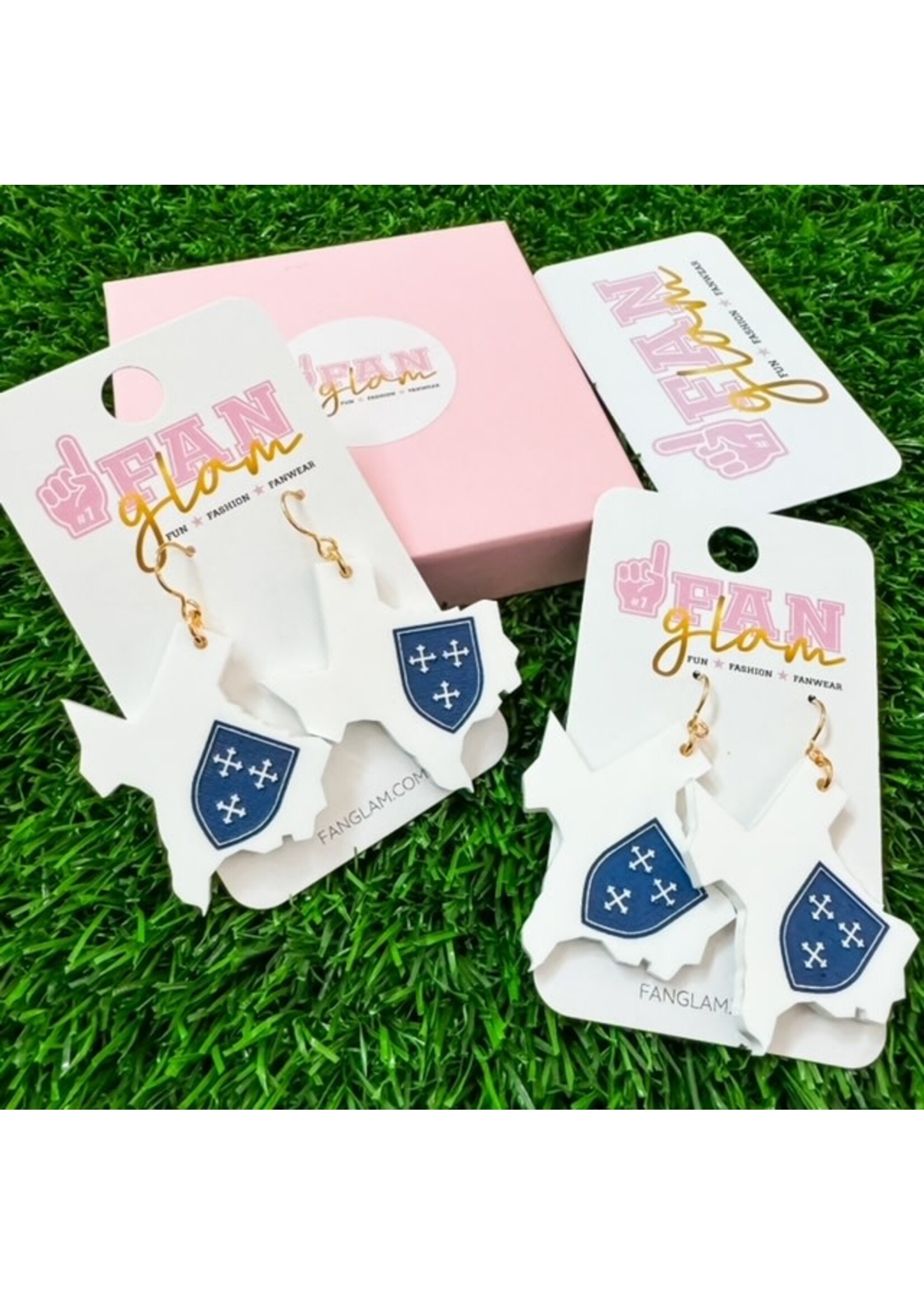 Fan Glam State of Texas with Shield Dangle White Navy