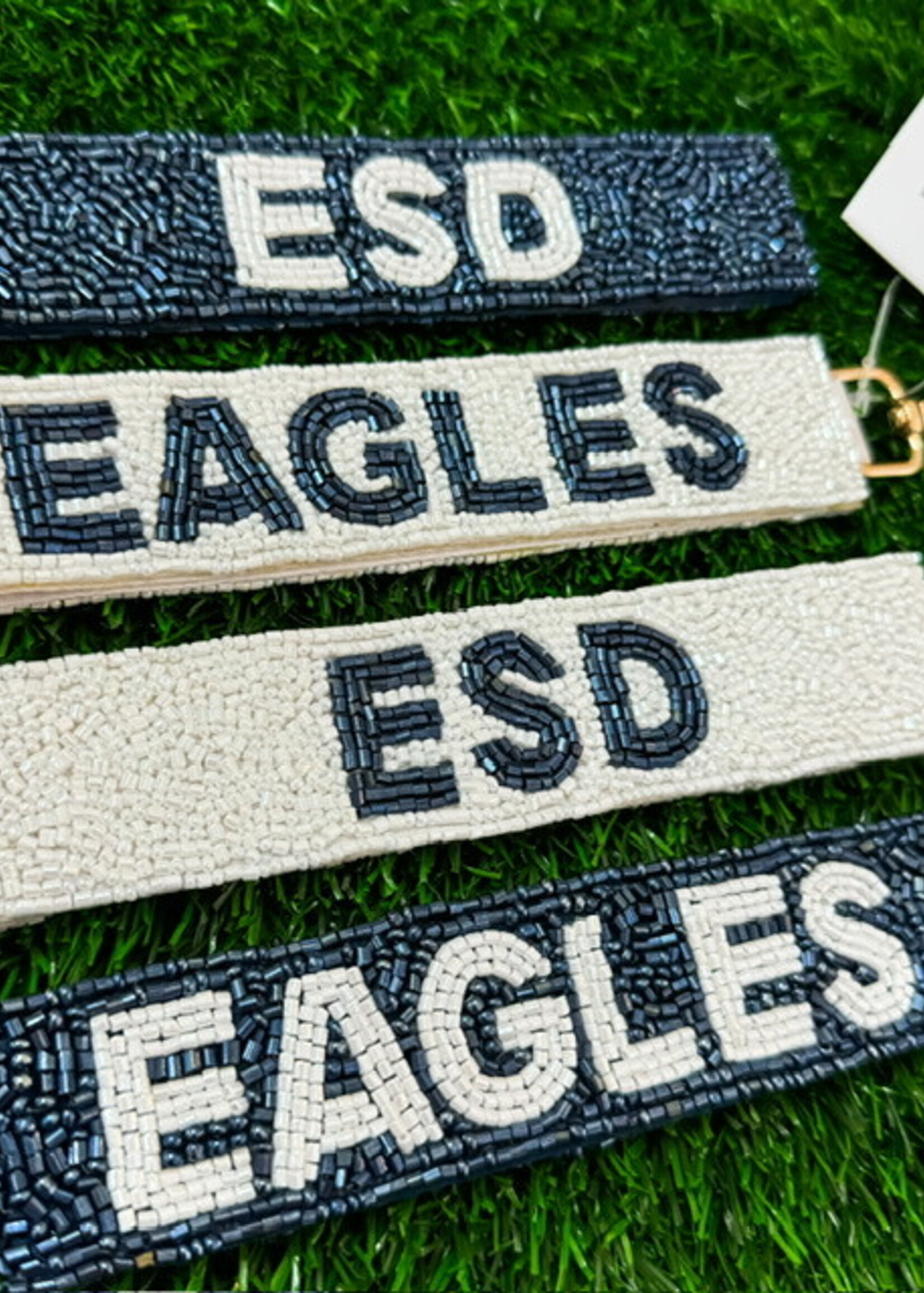 Fan Glam Beaded Wristlet White with Navy EAGLES