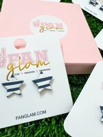 Fan Glam Clay Star Navy White Stripe Studs