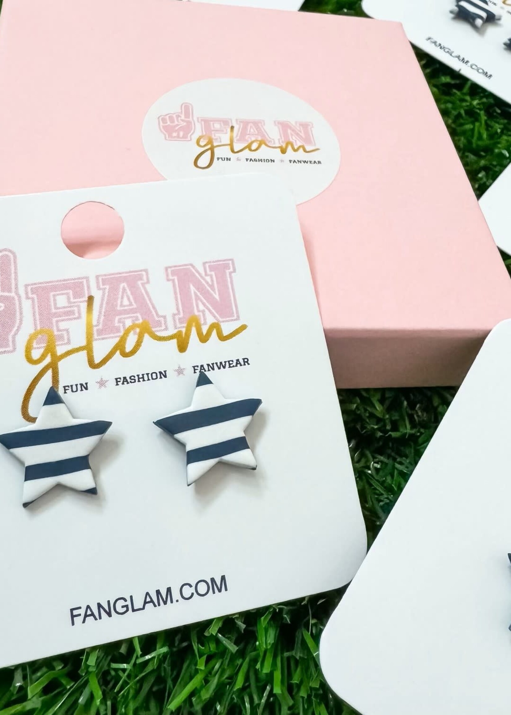 Fan Glam Clay Star Navy White Stripe Studs