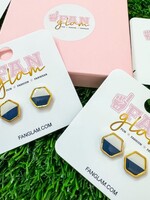 Fan Glam Clay Hex Studs Navy and White with Gold Trim