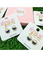 Fan Glam Clay Hex Studs Navy and White with Gold Trim