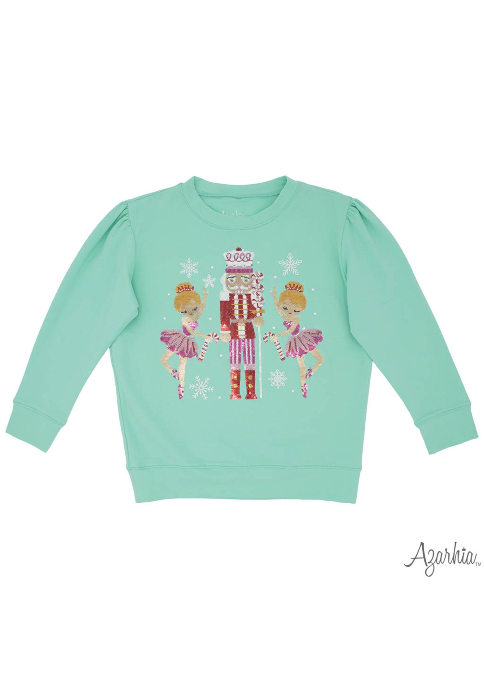 AZARHIA Holly Sweatshirt Dk Mint Sequin Nutcracker Ballerinas