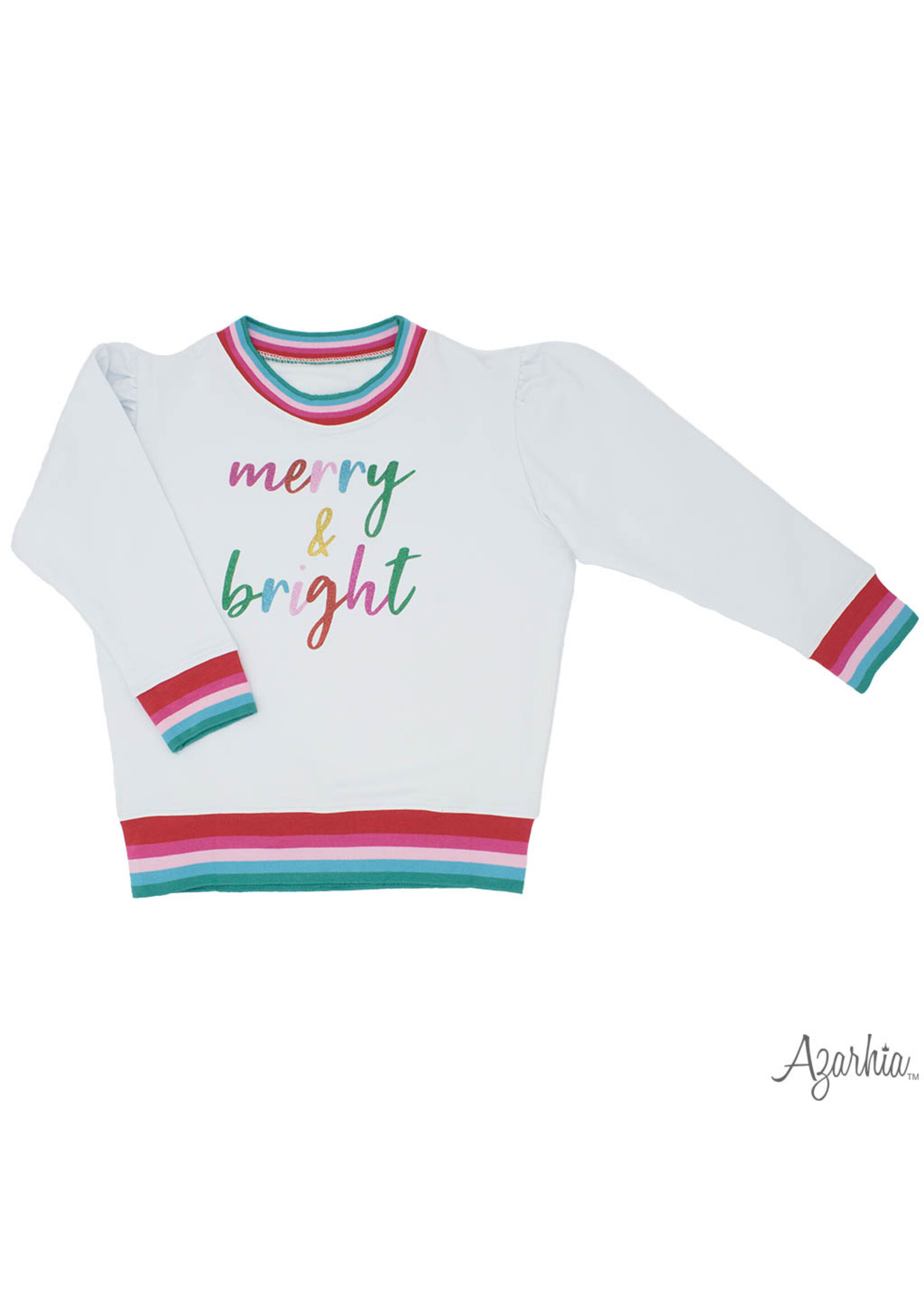 AZARHIA Holly Sweatshirt White with Glitter Merry & Bright