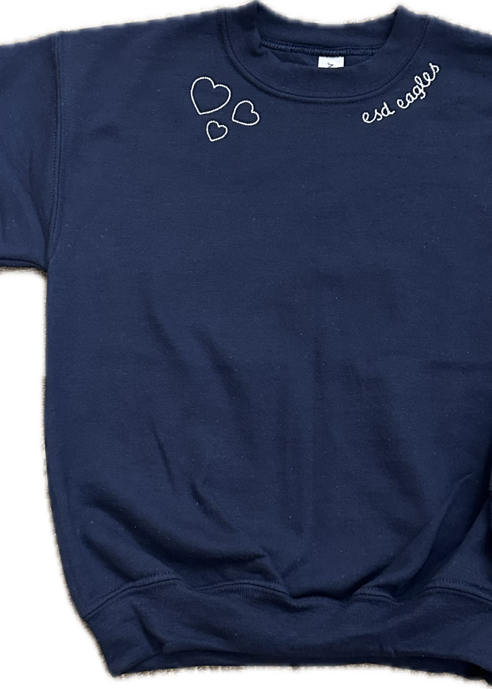 3 Heart Embroidered Crew Neck