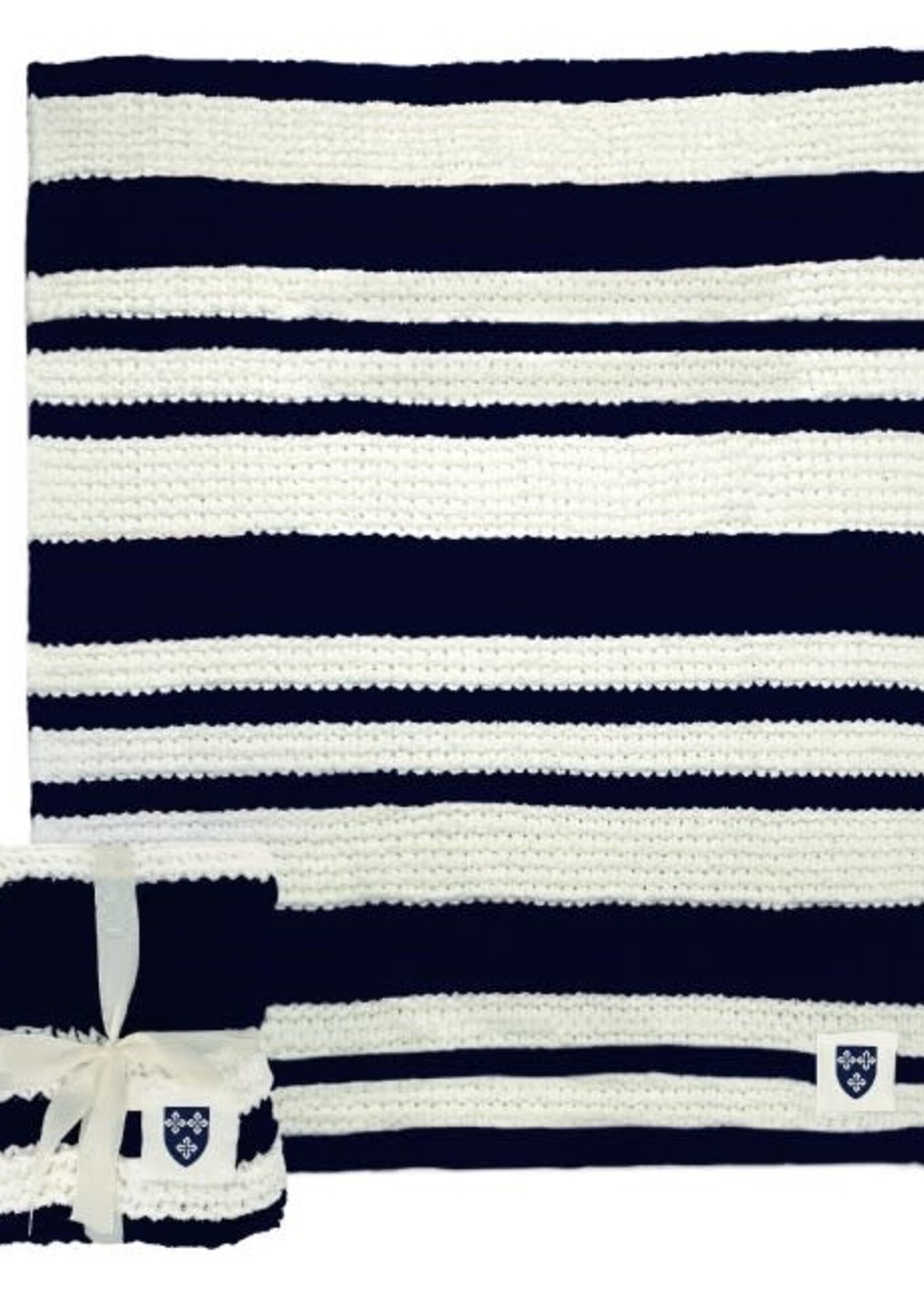 Logo Brands Cable Knit Throw Ivory and Navy