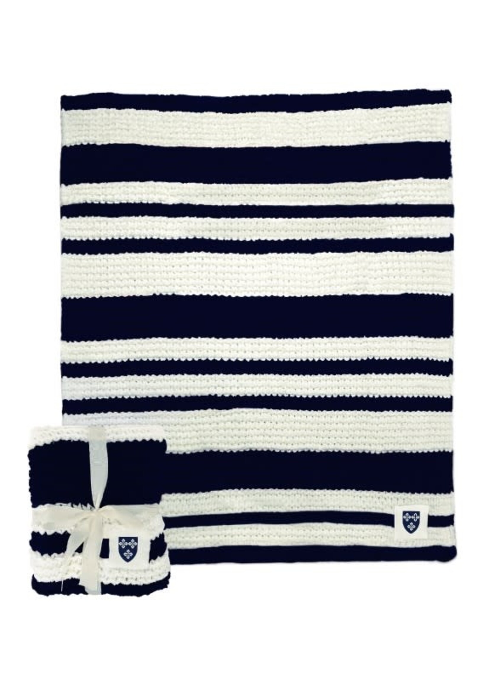 Logo Brands Cable Knit Throw Ivory and Navy