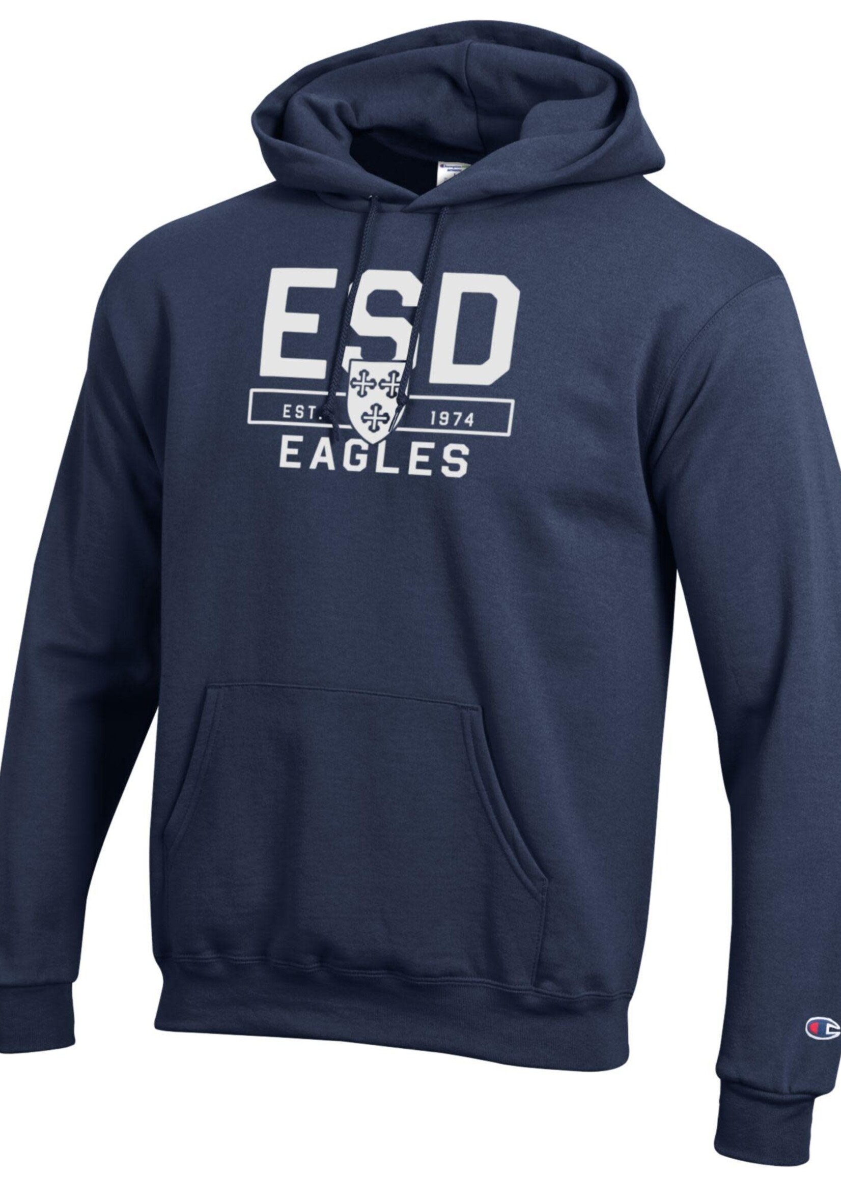 Champion PB Hoodie ESD over Shield and EAGLES Navy